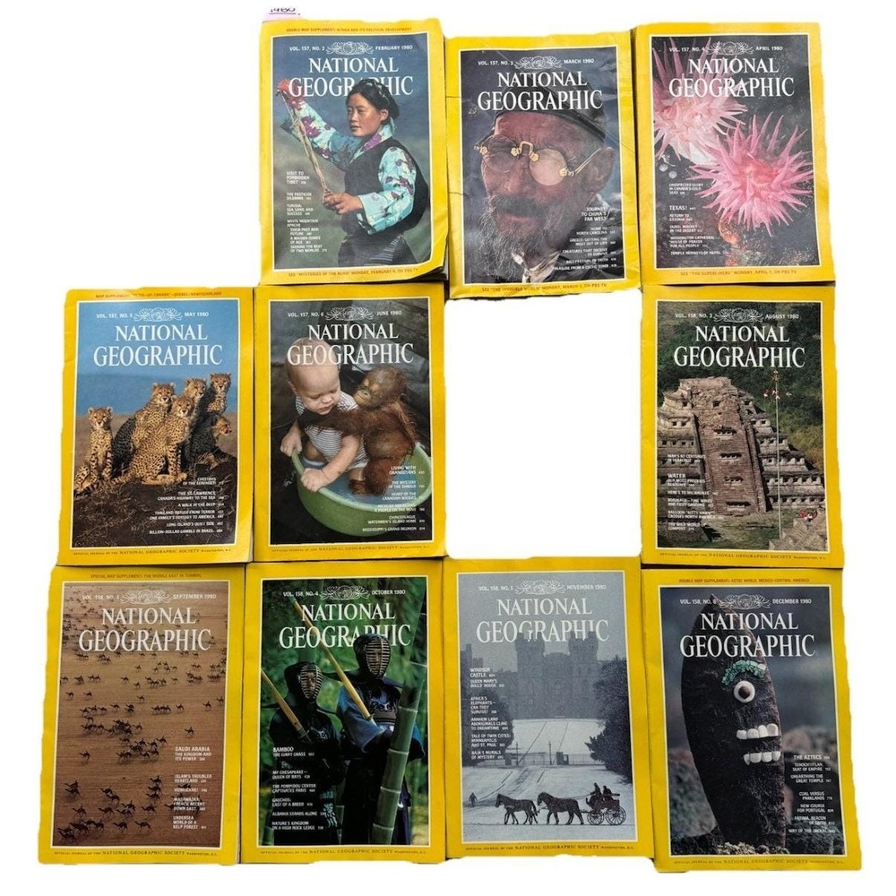 VINTAGE National Geographic Magazine 1980 Collection 10 ISSUES Missing Jan Jul